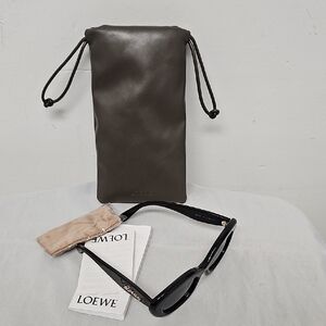 Loewe Black Sunglasses with Brown Gray Leather Drawstring Case
